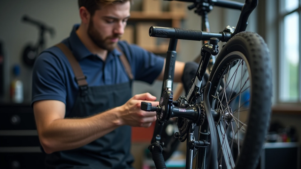 Technik provádí kontrolu kola - zkoušení brzd a přesmyku na údržbě