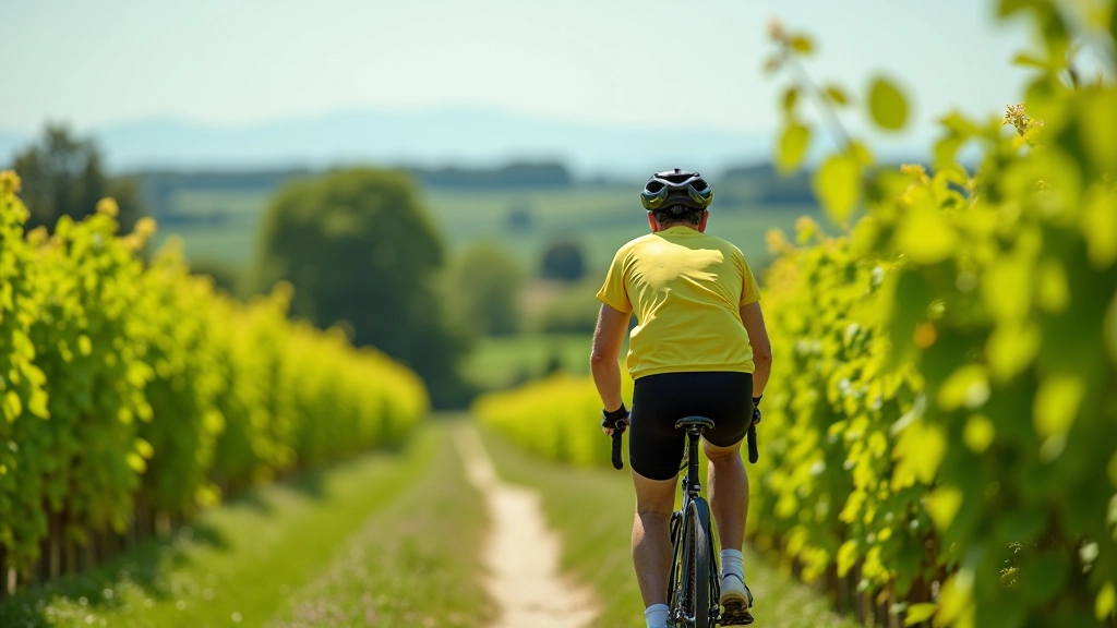 Cyklista jedoucí po zelené cestě skrze chmelnice v Žatci, slunečný den, krásná příroda