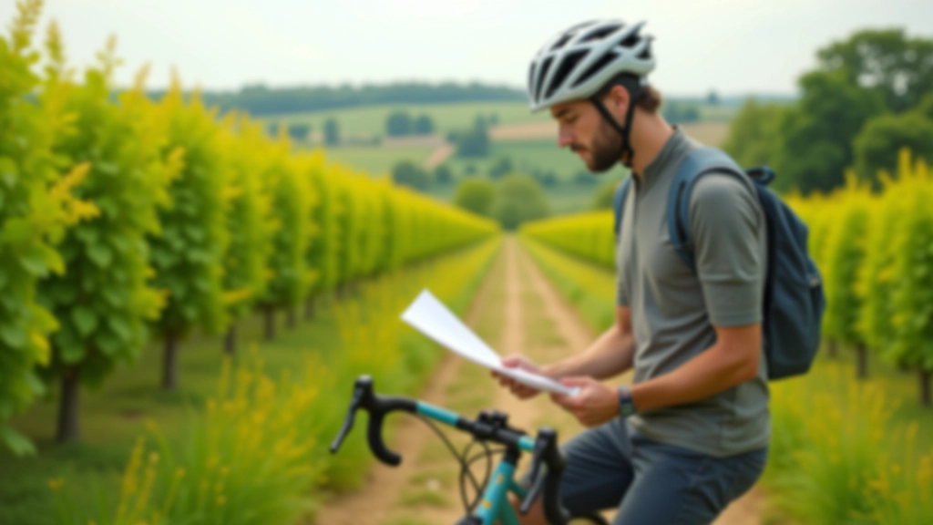 Cyklista kontroluje mapu na kole v krajině Žateckých chmelnic