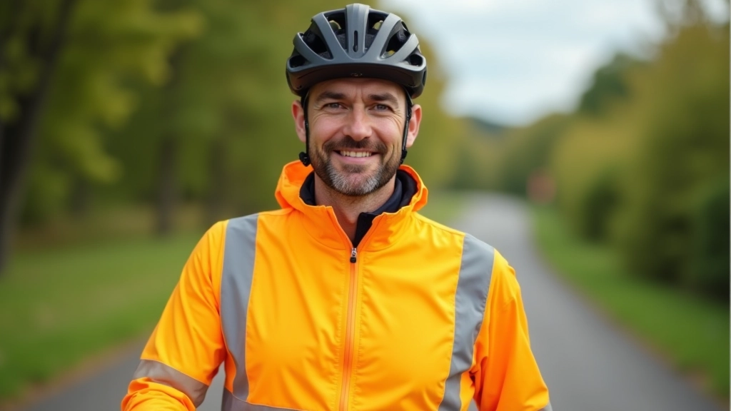 Bezpečnostní expert pro cyklistiku, muž v sportovním oblečení s bezpečnostní výstrojí, venkovní prostředí